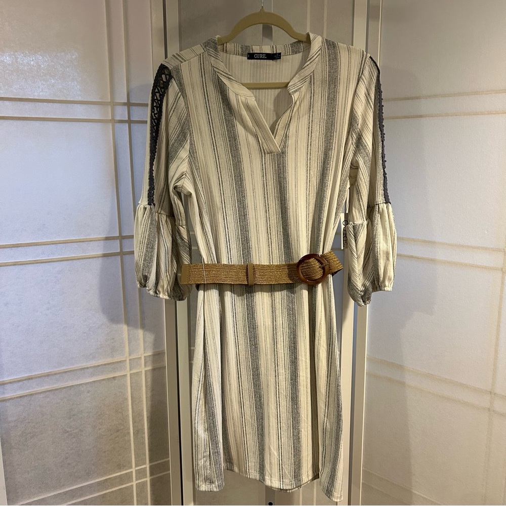 CURE. Striped Boho Peasant Dress | NWT